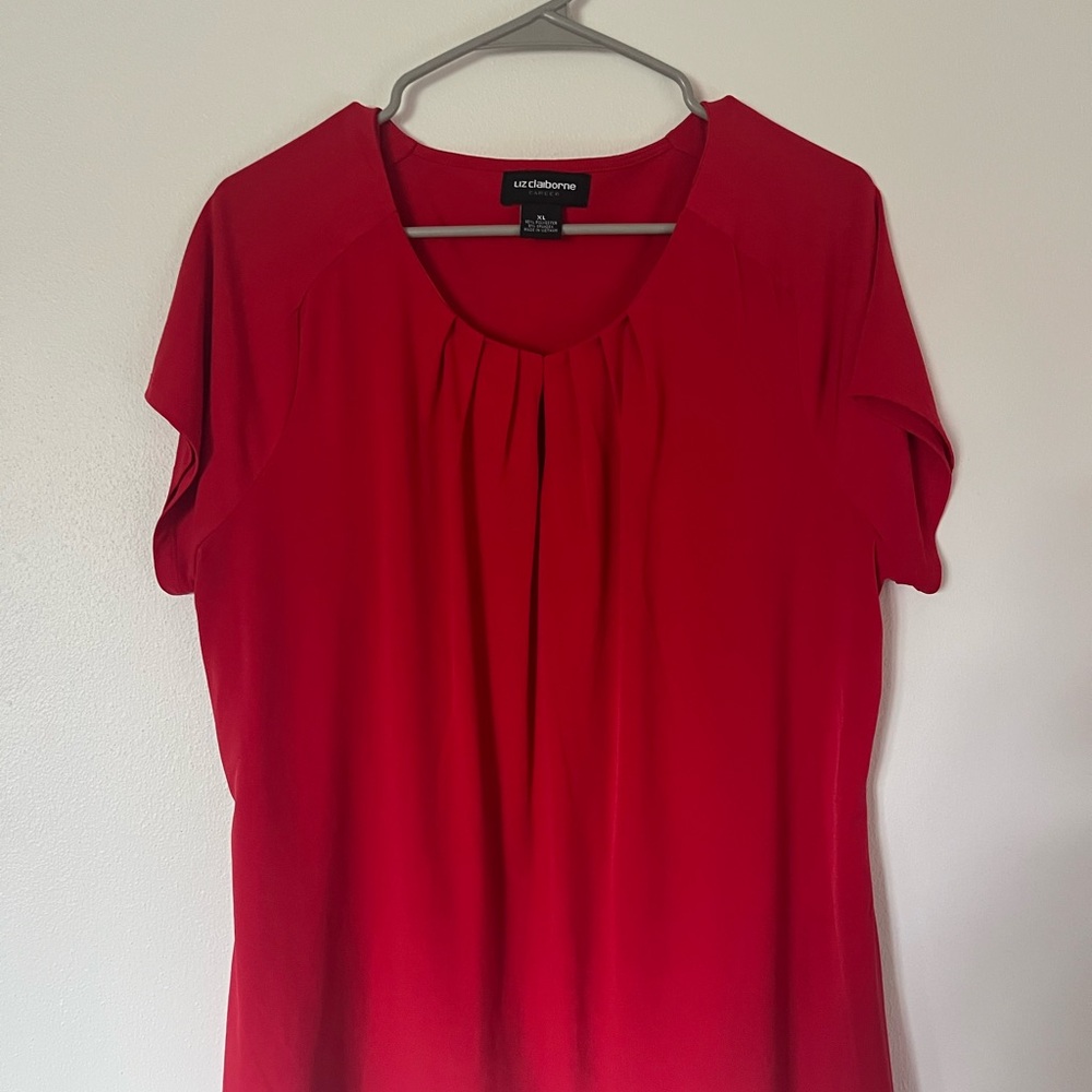 Liz Claiborne Red Cap Sleeve Pleated Blouse
